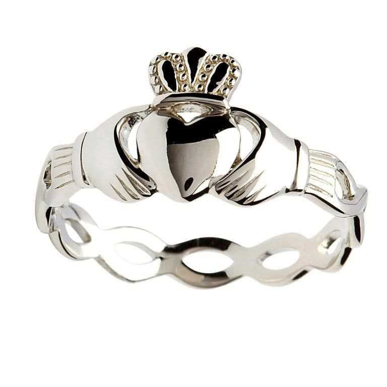 Ladies Silver Claddagh Open Twist Band