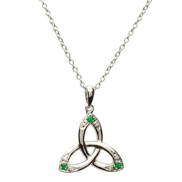 Celtic Trinity Knot Necklace Set with Emerald and Diamond