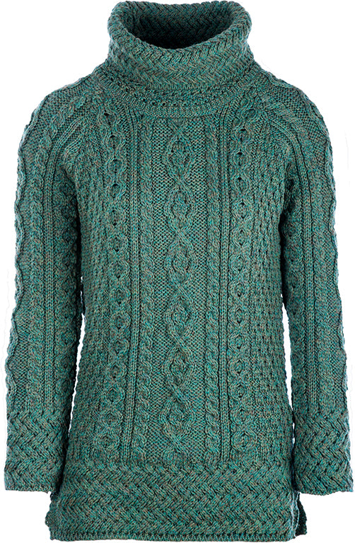 Merino Wool Cowl Neck Tunic Aran Sweater