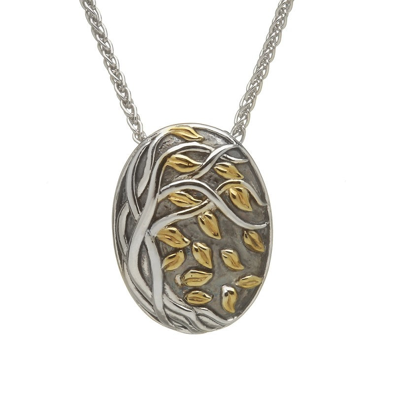 Oxidized Tree of Life Pendant with Gold Plated Leaves - Discontinued