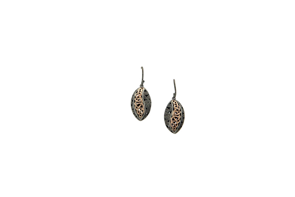 Ruthenium & Rose Gold Eternity Leaf Earrings