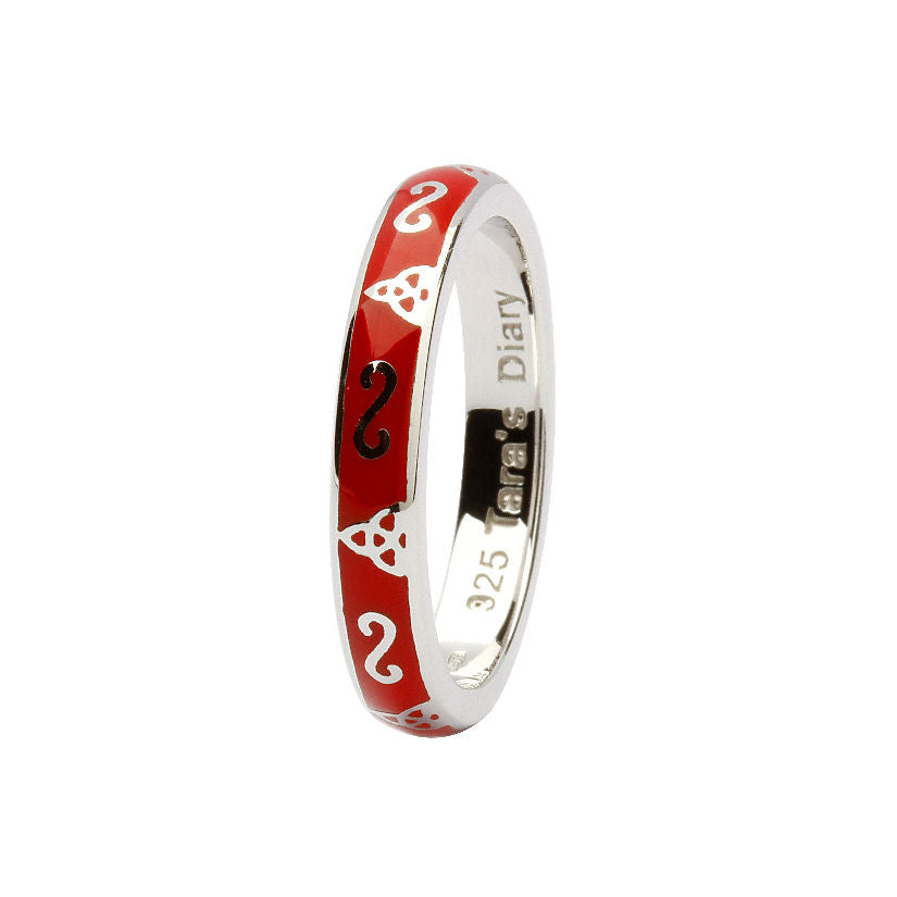 Red Enamel Trinity Silver Stacking Ring