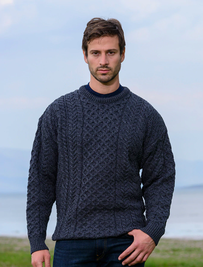 Merino Wool Crew Neck Aran Sweater
