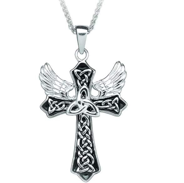 Silver Cross Trinity Cross with Angels Wings