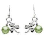 PlatinumWare Small Shamrock and Green Pearl Earrings