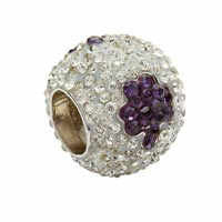Silver Purple Shamrock Crystal Bead