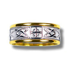 Silver and 10k Yellow Gold Wide Trinity Cross Band