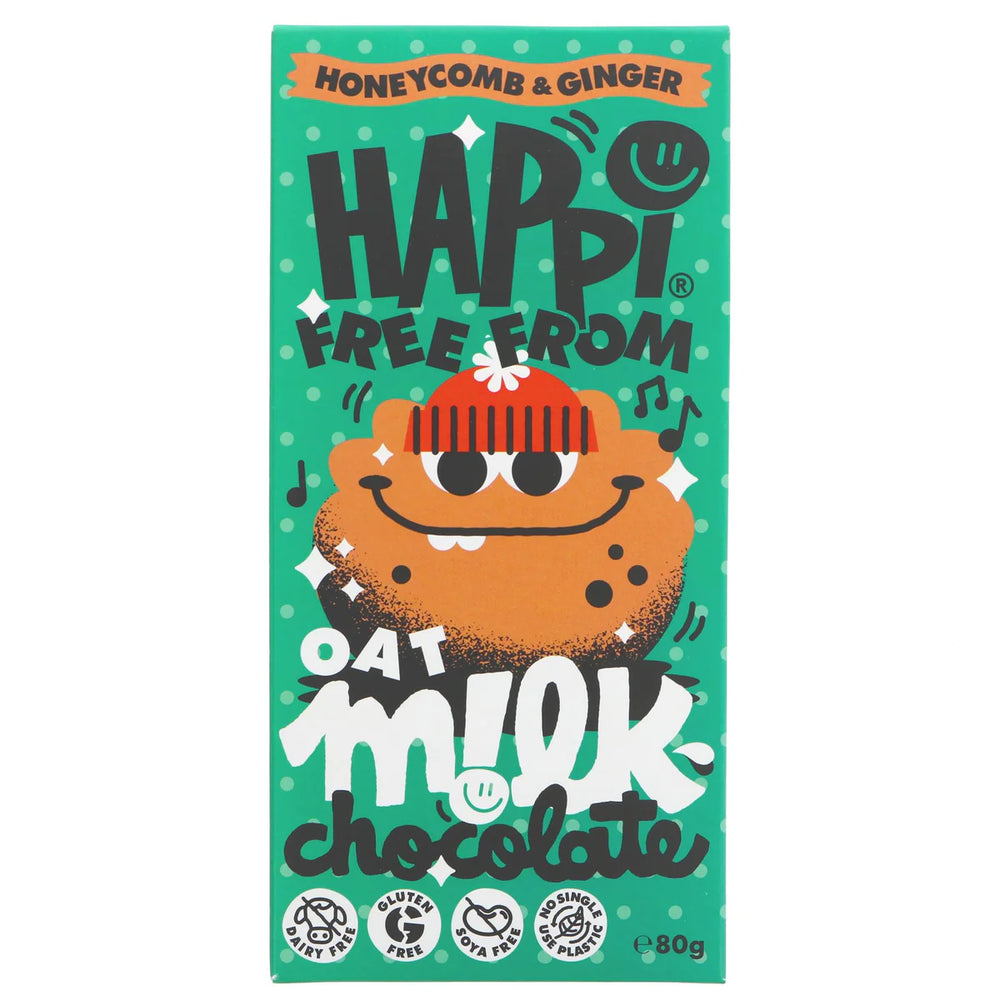 Happi! Free From Oat Milk Chocolate Honeycomb and Ginger Bar 80g