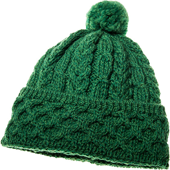 Merino Wool Honeycomb Cable Knit Pom Pom Hat