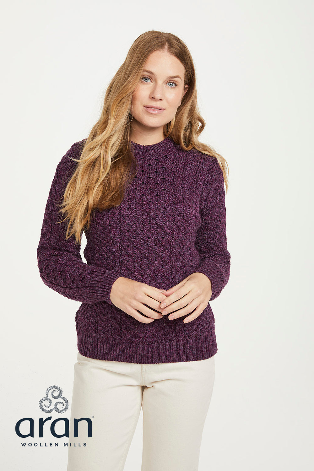 100% Merino Wool Honeycomb Stitch Traditional Aran Sweater, Natural Colour  : : Clothing, Shoes & Accessories