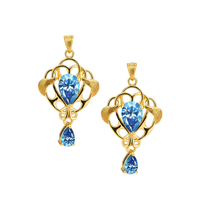 18k Vermeil with Light Blue Moissanites Drop Earrings