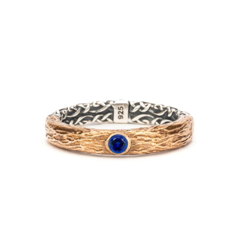 Bronze and Silver Alchemy Ring with Sapphire