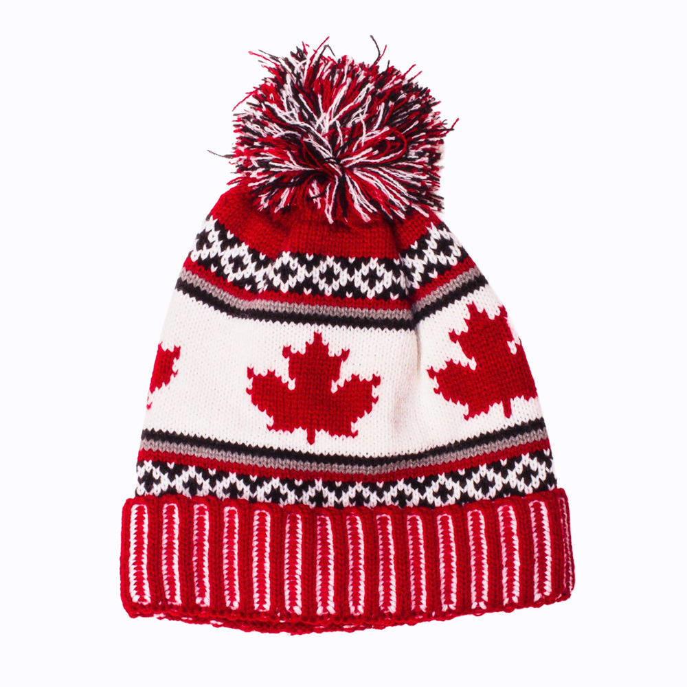 Canada Pom Beanie – Red Leaves