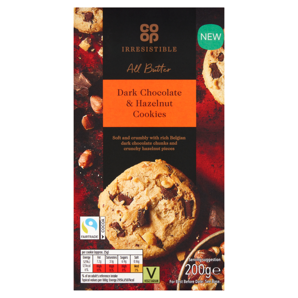 Co Op Irresistible Dark Chocolate and Hazelnut Cookies 200g