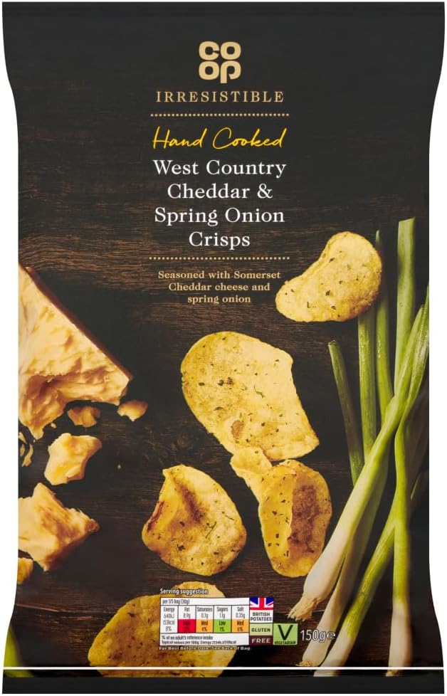 Co Op Irresistible West Country Cheddar & Spring Onion Crisps 150g