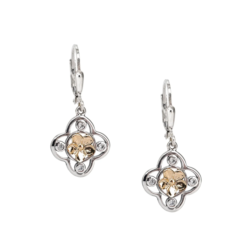 Silver & 10K Gold FORGET-ME-NOT lever back Drop Earrings