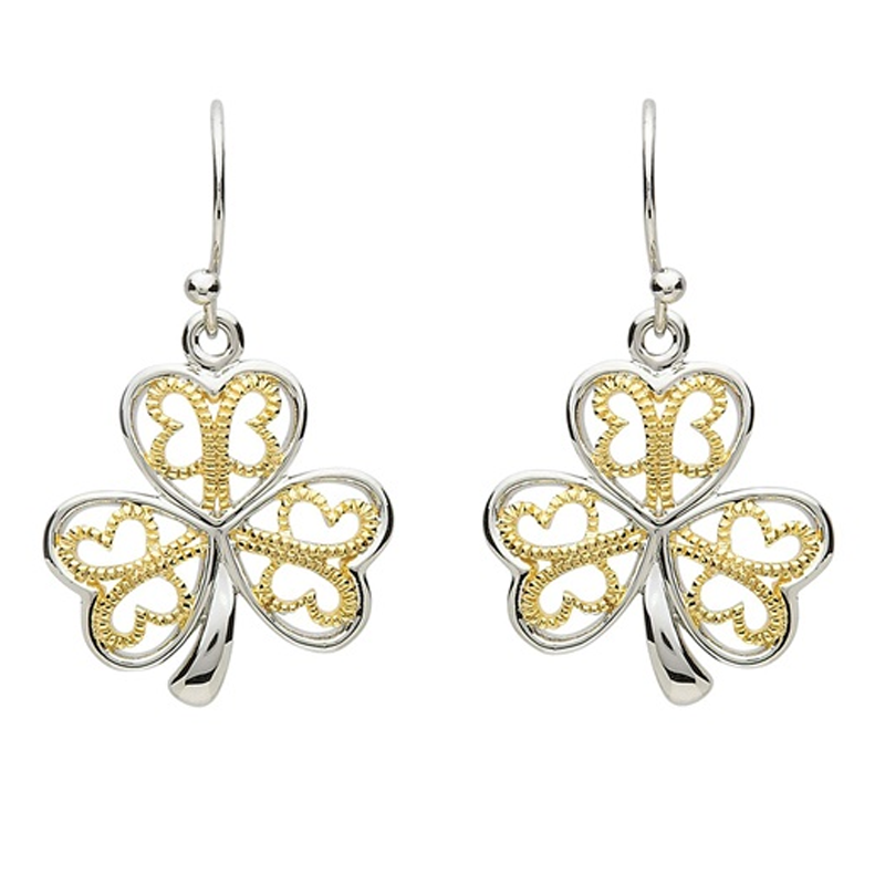 PlatinumWare Gold Filigree Shamrock Earrings