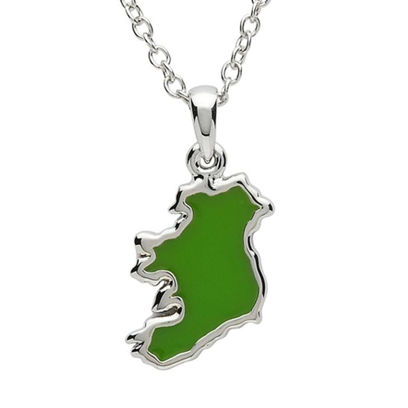 PlatinumWare Green Enamel Map of Ireland Pendant