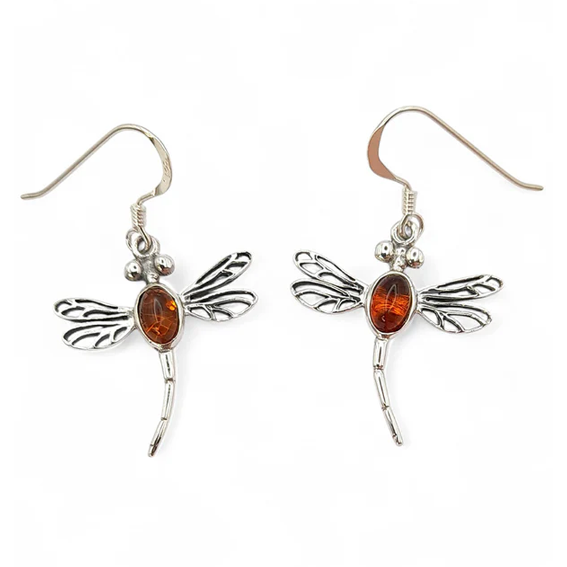 Outlander Inspired Dragonfly & Amber Earrings