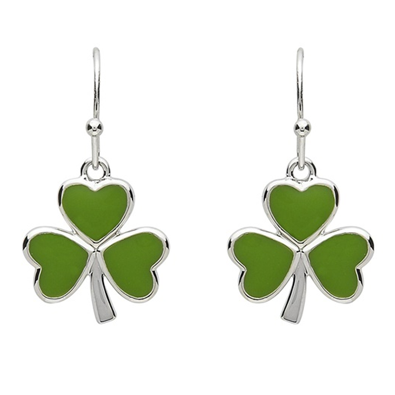 PlatinumWare Green Enamel Shamrock Earrings