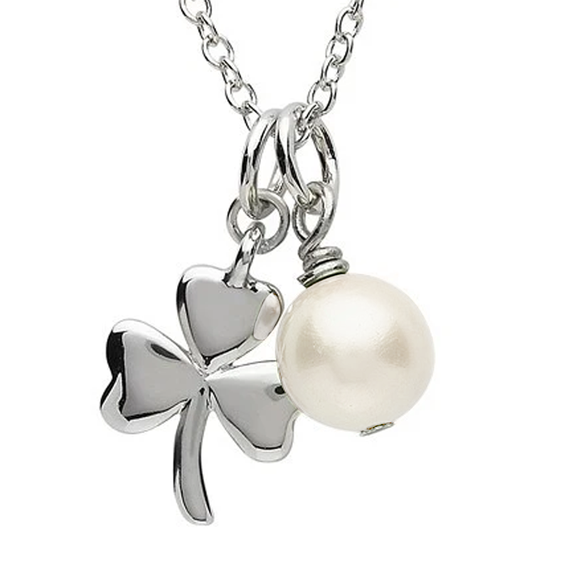 PlatinumWare Small Shamrock and Pearl Pendant