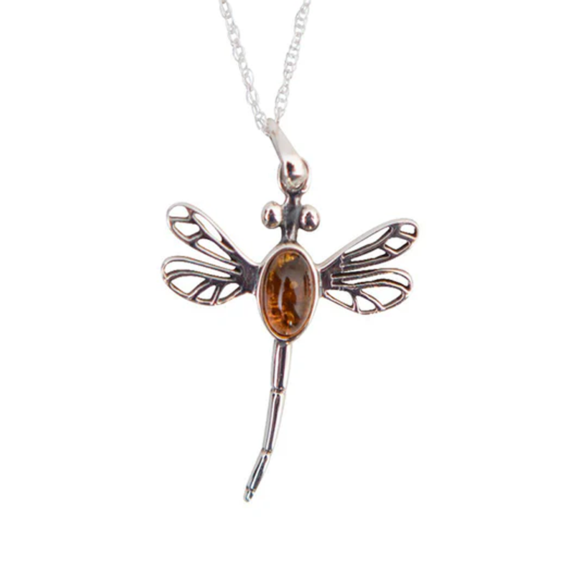 Outlander Inspired Dragonfly & Amber Pendant