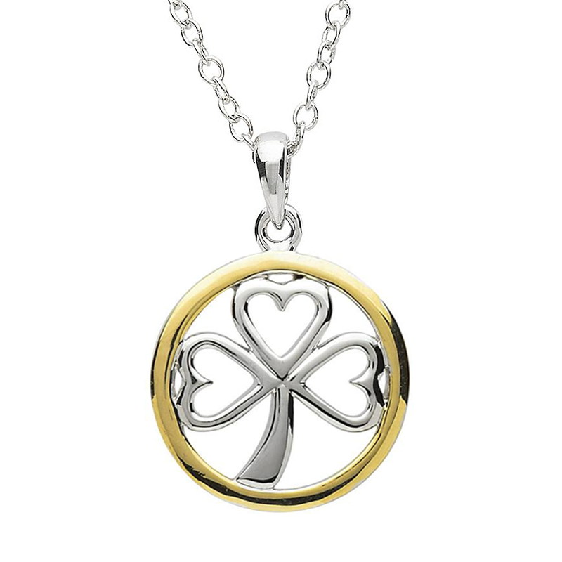 PlatinumWare Shamrock Gold Circle Pendant