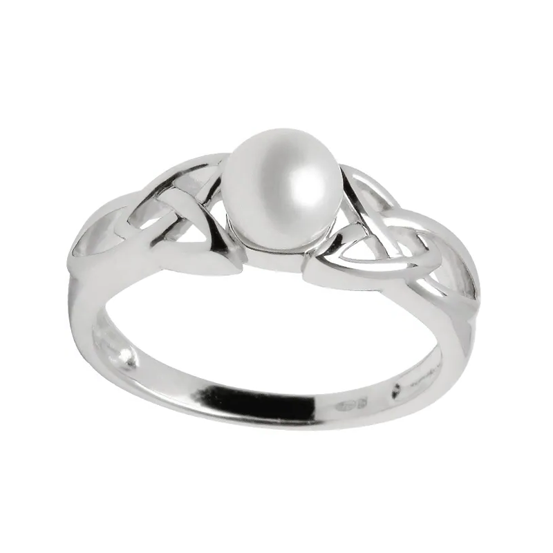 Celtic Trinity Knot Pearl Silver Ring