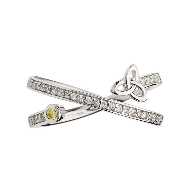 Trinity Crisscross Silver Ring Set With Peridot Stone