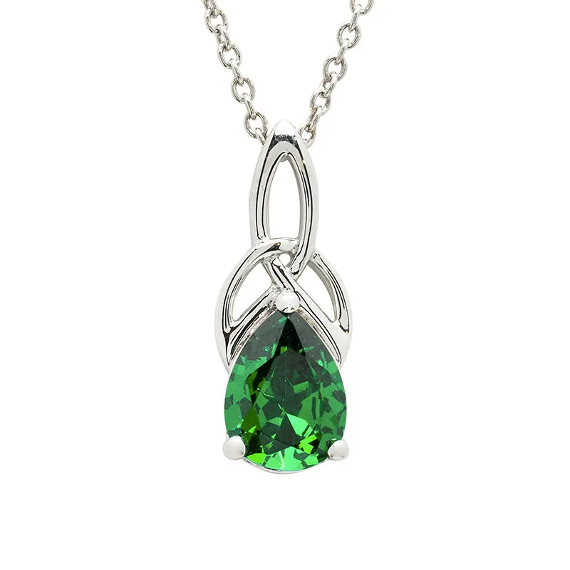 Sterling Silver Emerald Green Cubic Zirconia Trinity Knot Necklace