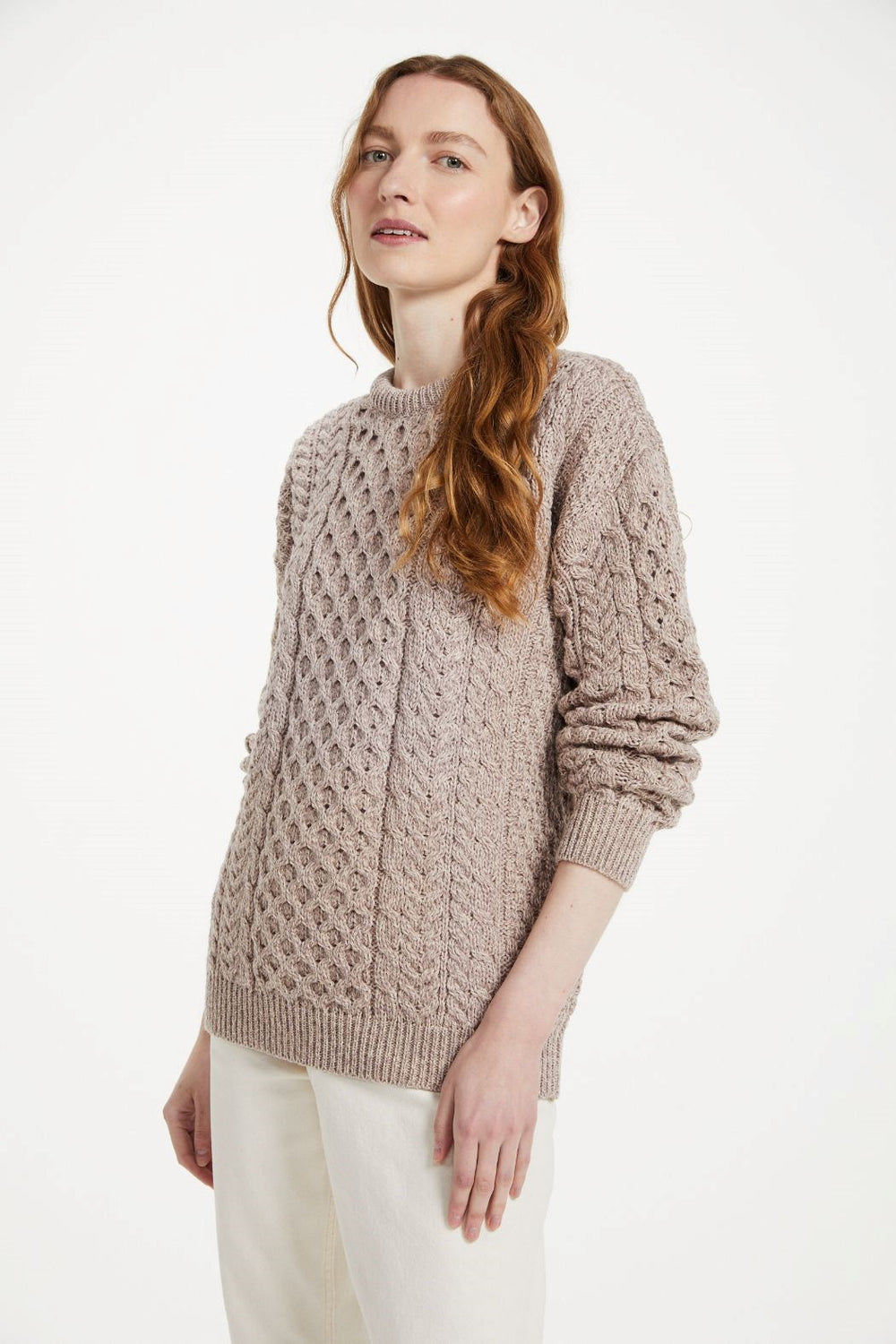 Merino Wool Crew Neck Aran Sweater