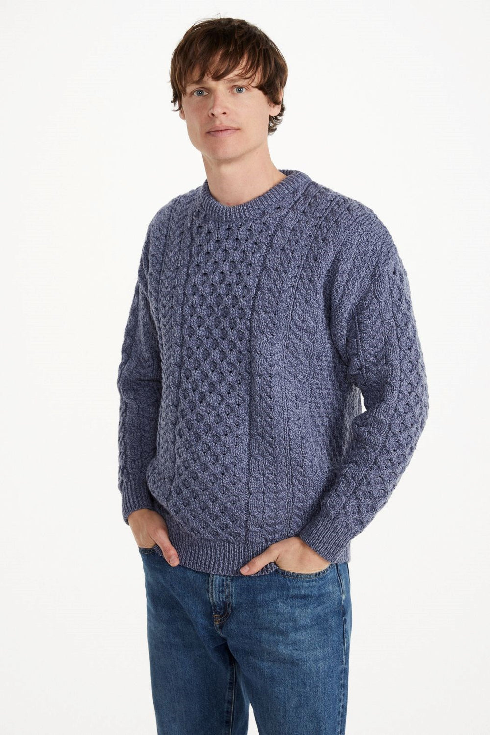 Merino Wool Crew Neck Aran Sweater