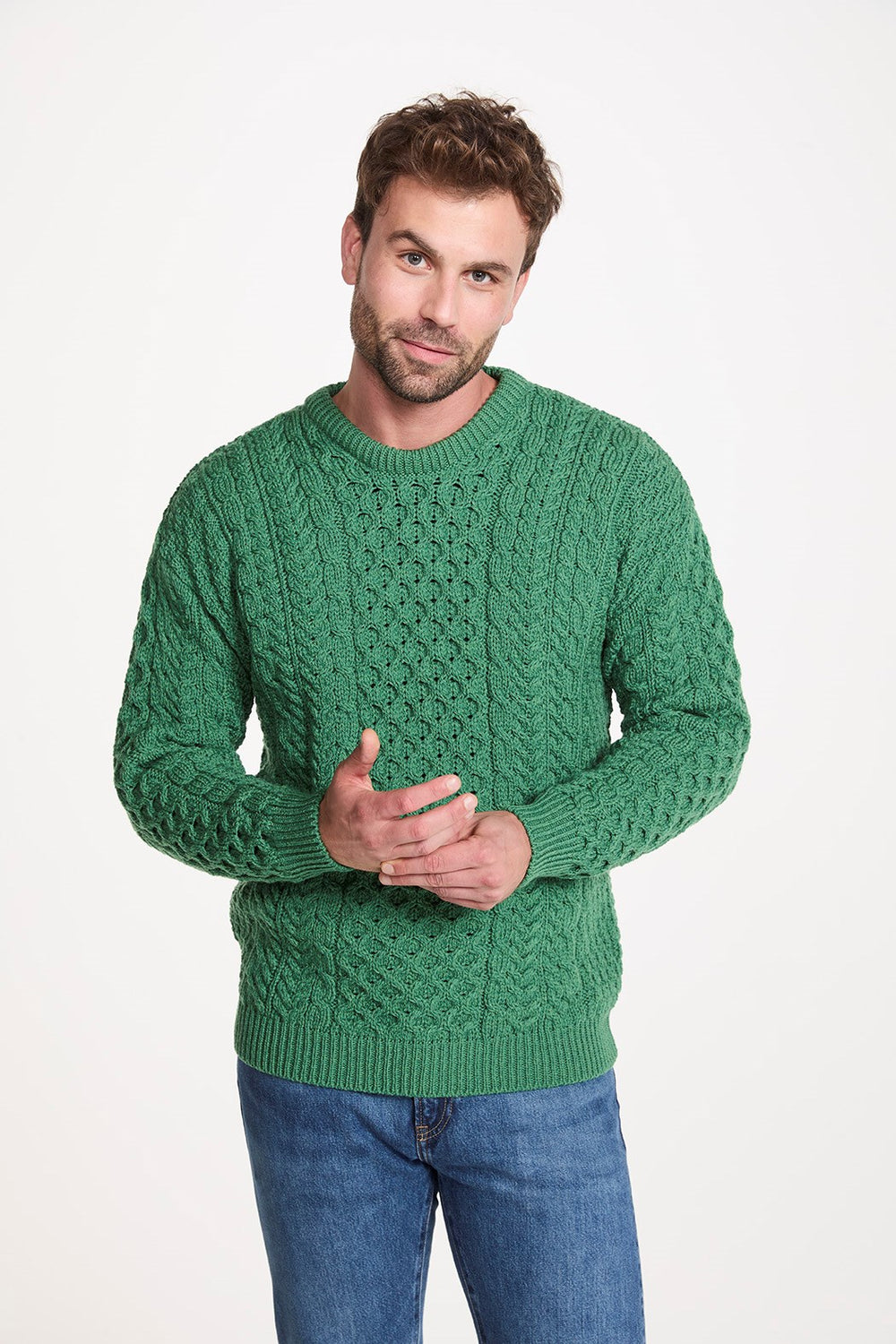 Merino Wool Crew Neck Aran Sweater