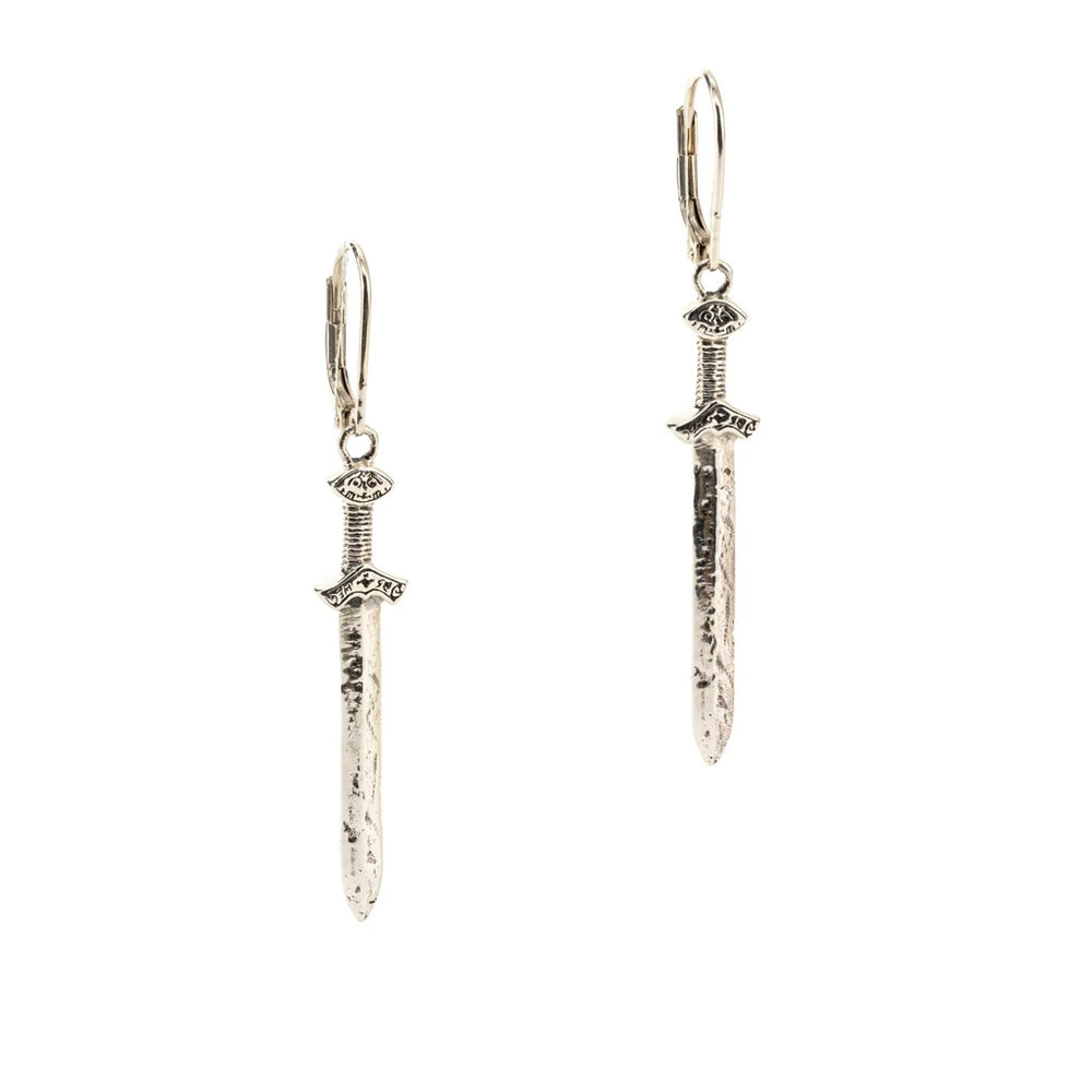 Silver or Silver and Bronze Viking Drop Sword Earrings