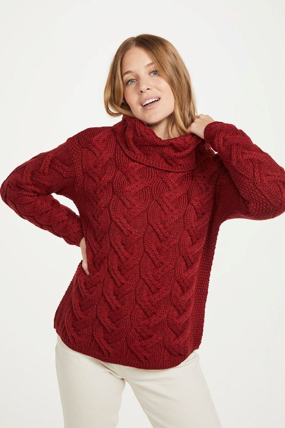 Super Soft Merino Chunky Cable Cowl Neck Aran Sweater