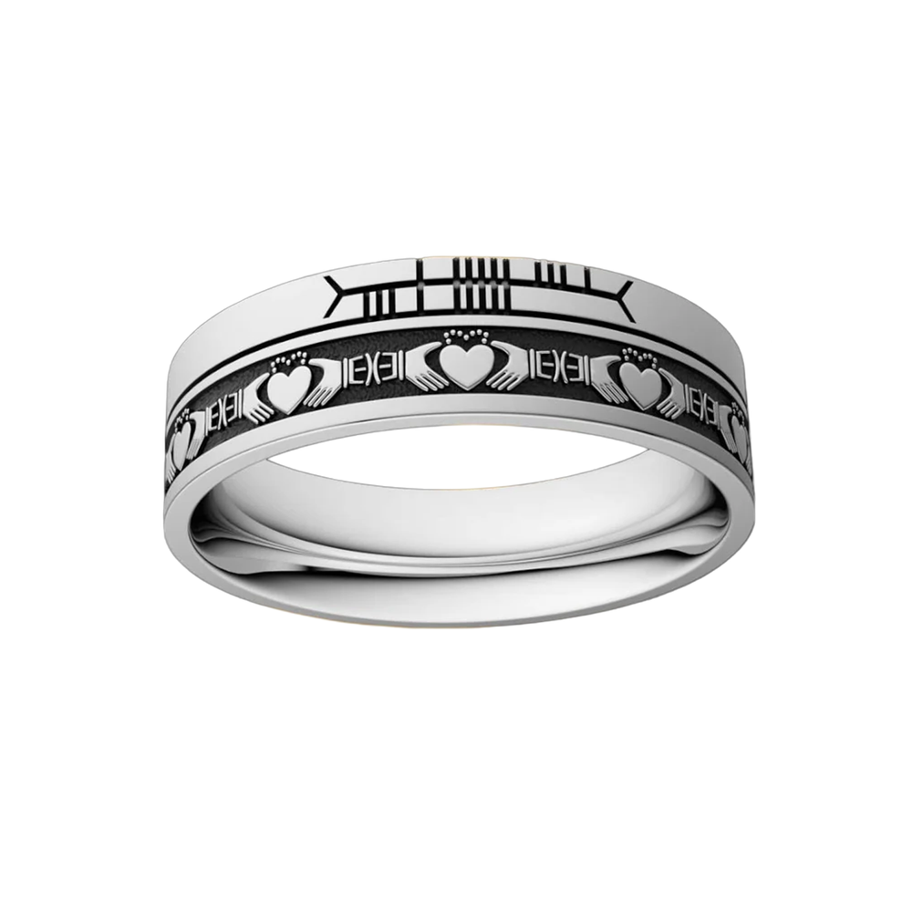 Claddagh Faith Inscribed Band Oxidised- Wide