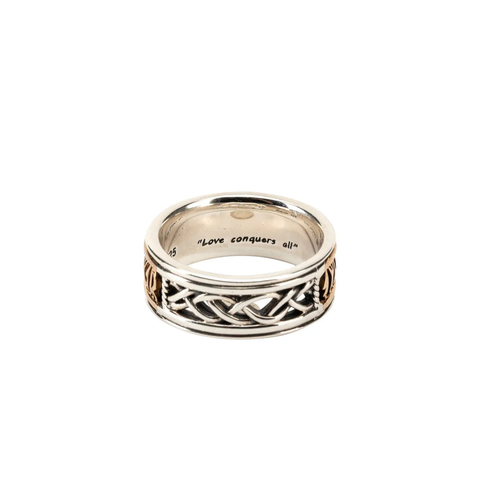 Silver and Bronze Viking Rune Wide Ring 'Love'