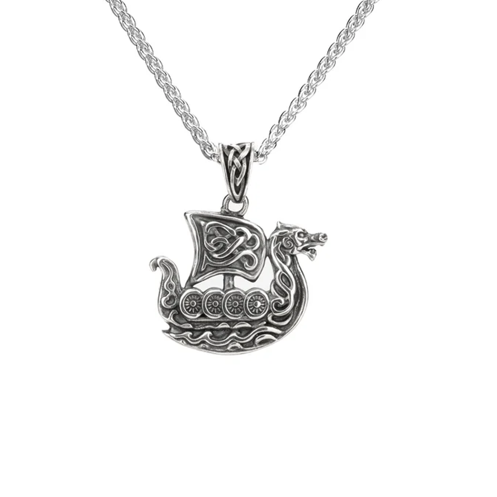 Oxidized Silver Viking Longship Pendant