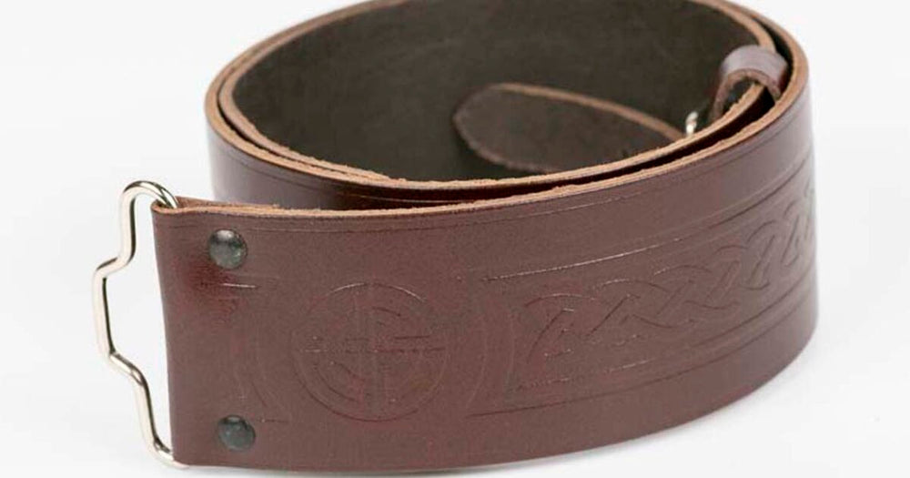 Glen Esk Knot Embossed Brown Leather Kilt Belt