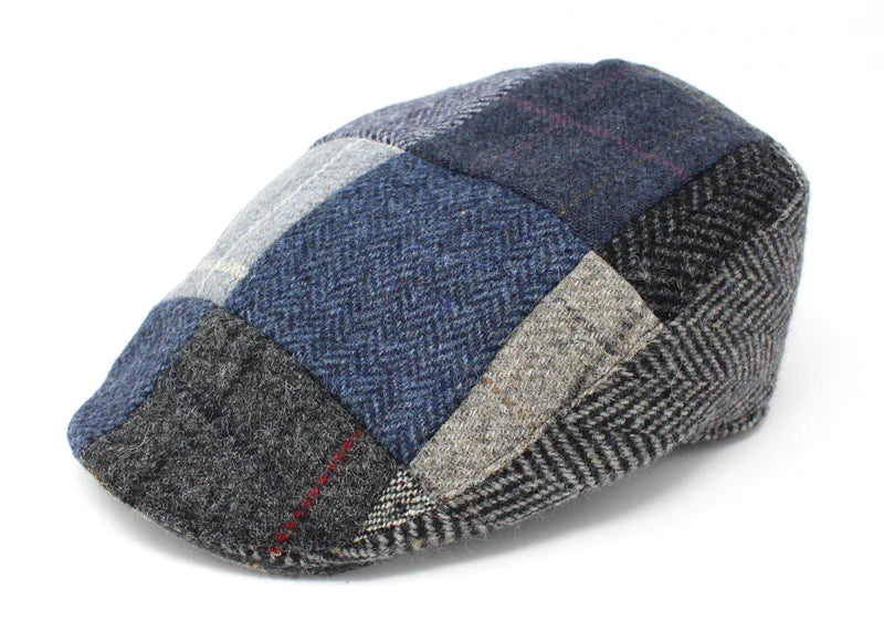 Grey/Blue Patchwork Tweed Donegal Touring Cap