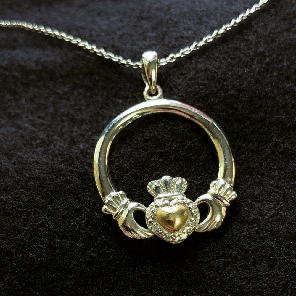 Silver Claddagh with Golden Heart Pendant