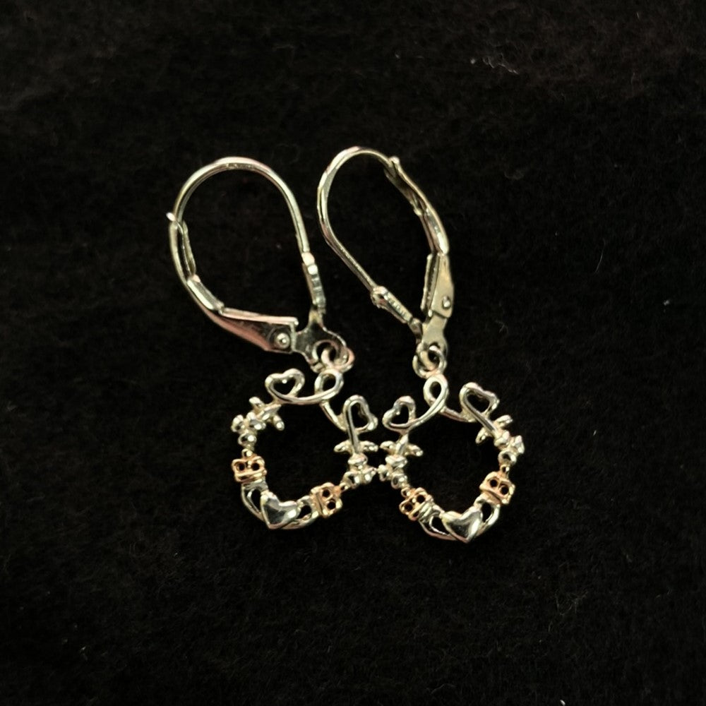 Silver Earrings Heart Shamrock Claddagh