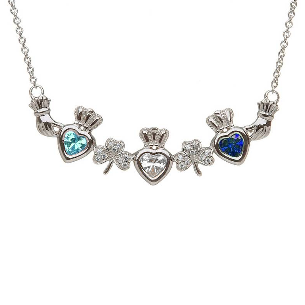 3 Stone Shamrock and Claddagh Pendant