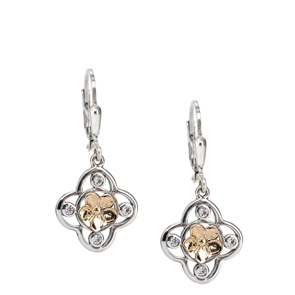 Silver & 10K Gold FORGET-ME-NOT lever back Drop Earrings