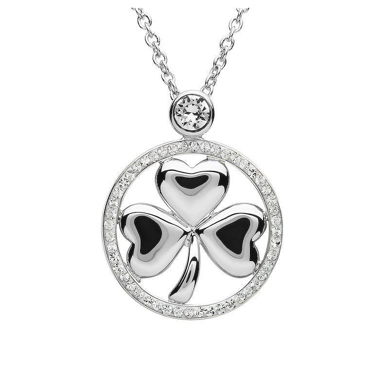 Platinum Plate White Shamrock Pendant Swarovski