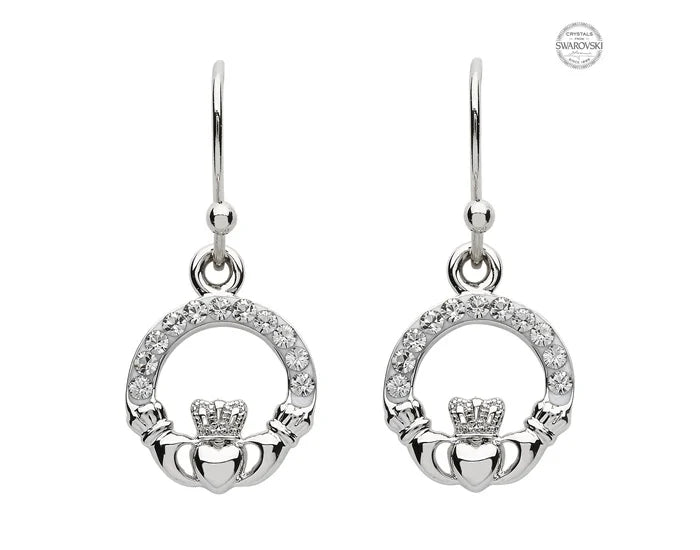 Platinum Plate White Claddagh Earrings