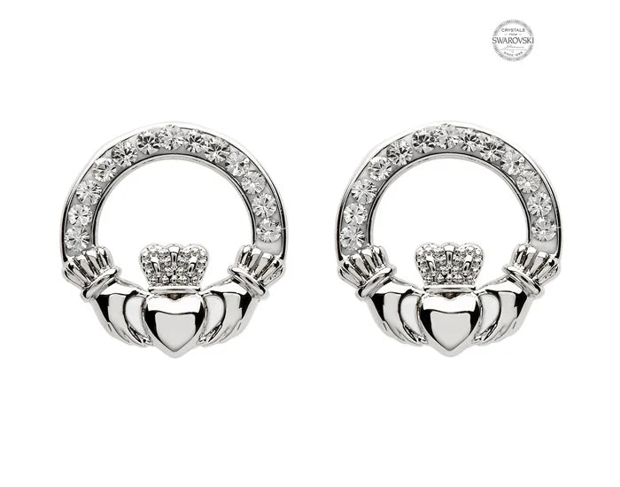 Platinum Plate White Claddagh Earrings