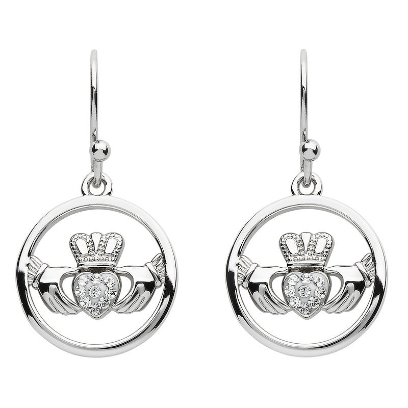Platinum Plate White Claddagh Earrings Swarovski