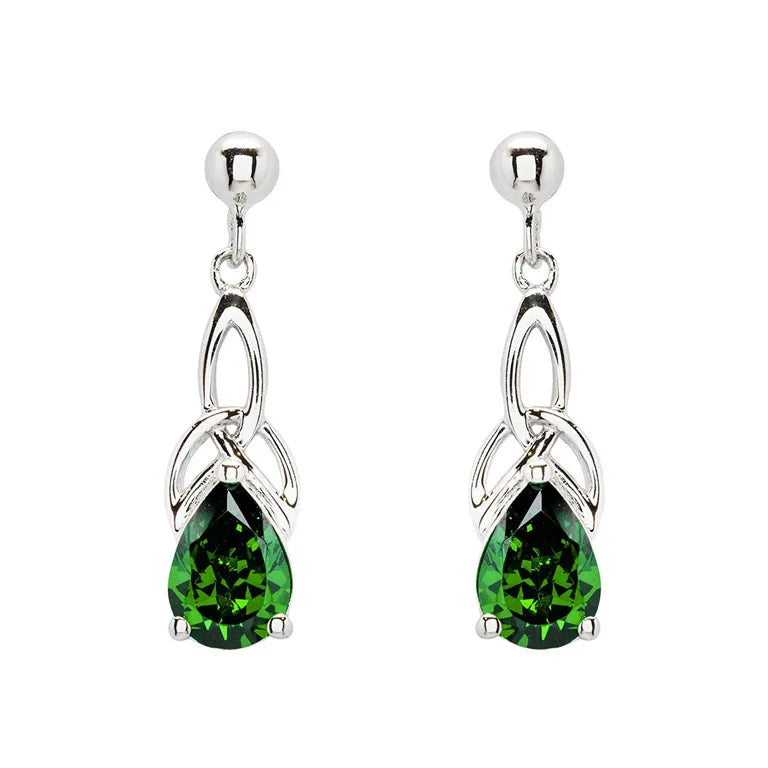 Sterling Silver Emerald Green Cubic Zirconia Trinity Knot Earrings