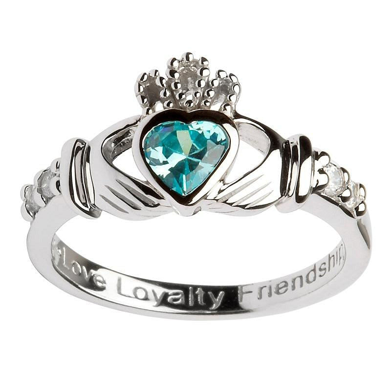 March Birthstone Claddagh Ring